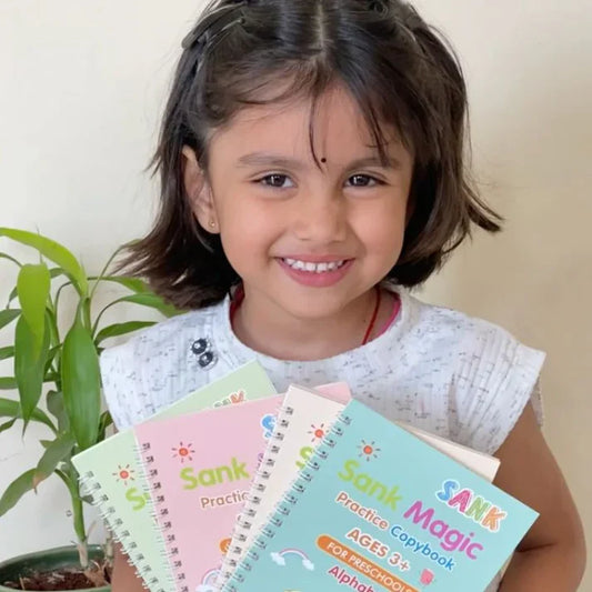 Magic Handwriting Practice Copybook for Kids (4 Books + 1Pen +1 Grip + 10Refills)